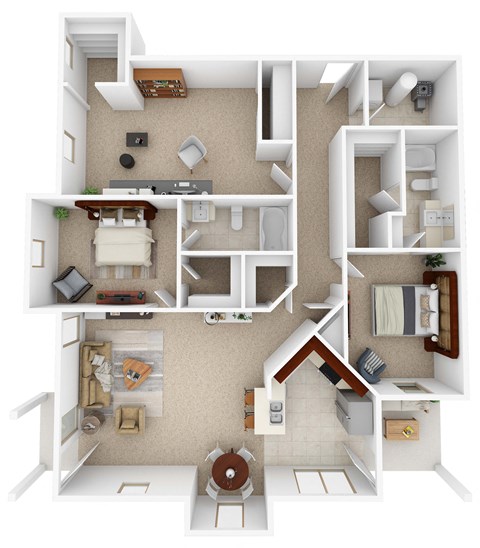Floor plan for 3 beds, 2 baths, 1491 sqft